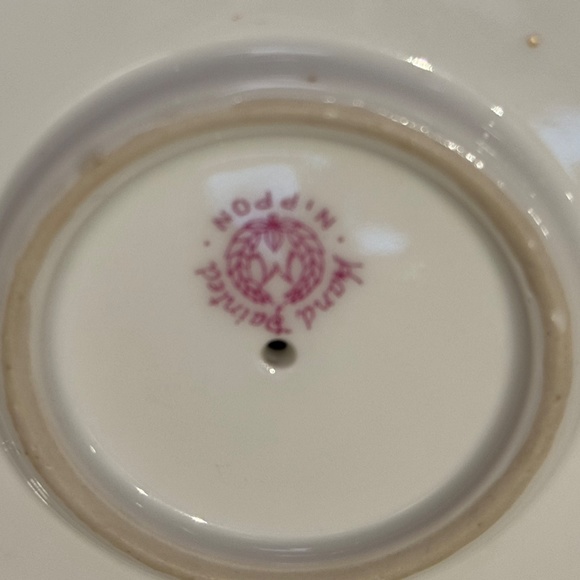 Vintage Hand Painted Nippon Tiered Serving Tray Tidbit Tray Gold Pink Flowers - Picture 7 of 12